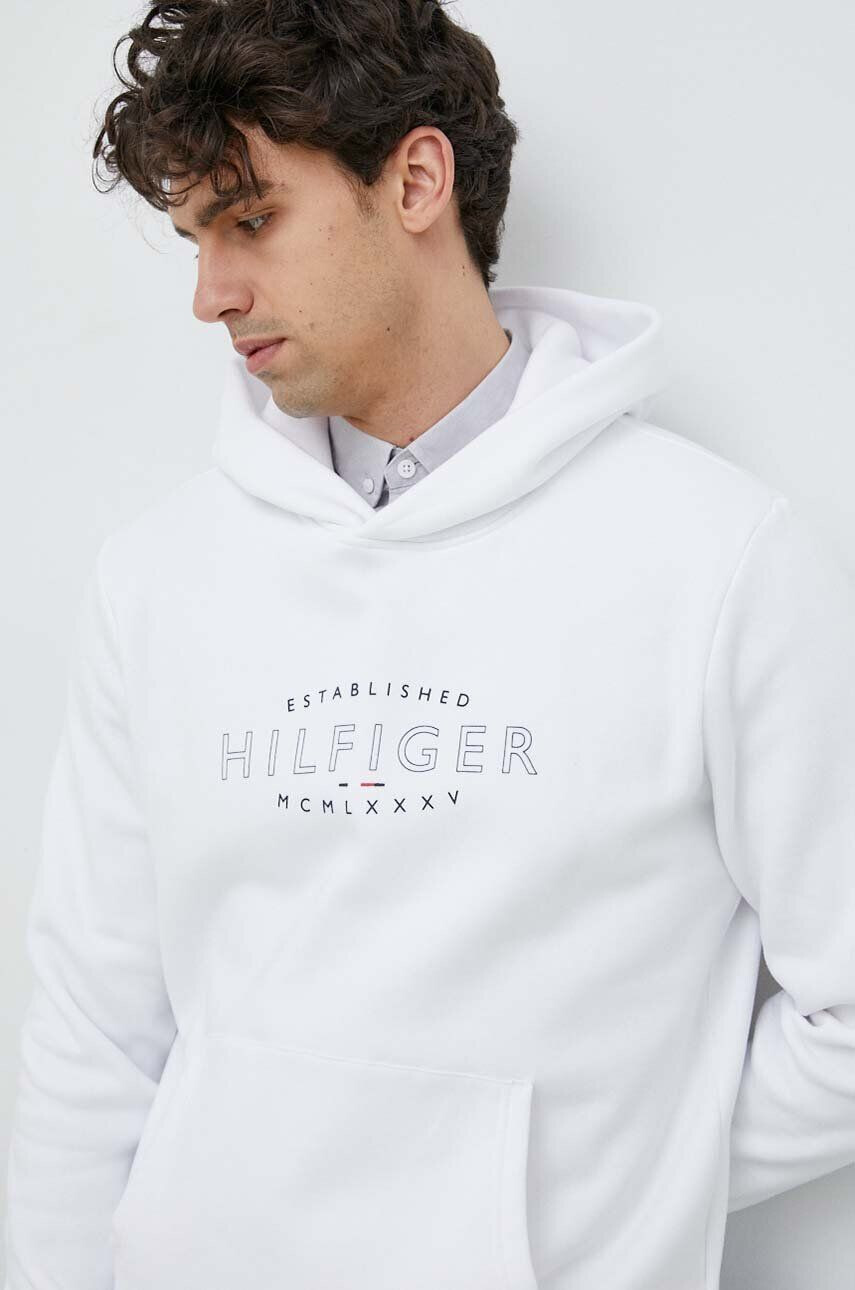 Tommy Hilfiger Суичър в бяло с качулка с принт - Pepit.bg