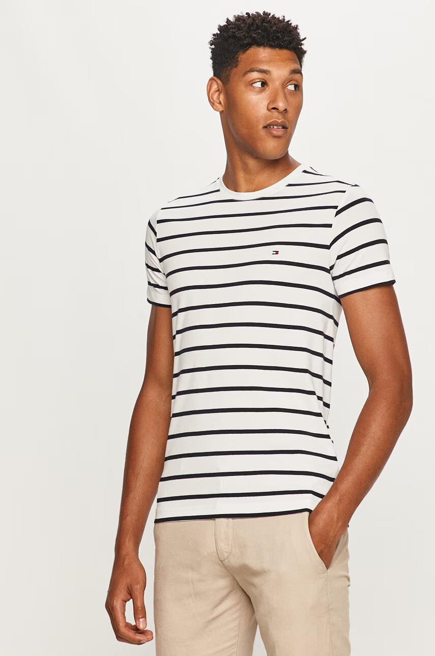 Tommy Hilfiger Тениска в бяло с яка тип peter pan - Pepit.bg