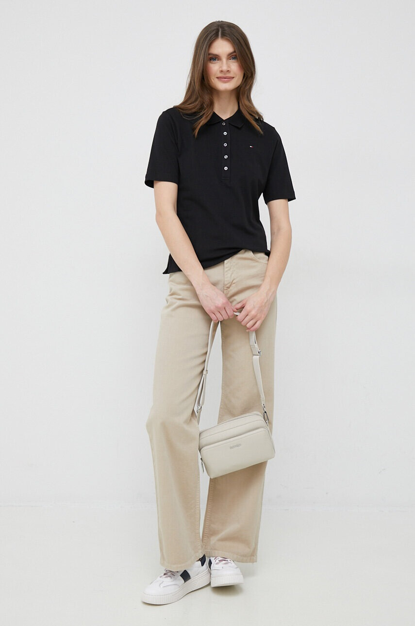 Tommy Hilfiger Тениска с яка в черно - Pepit.bg