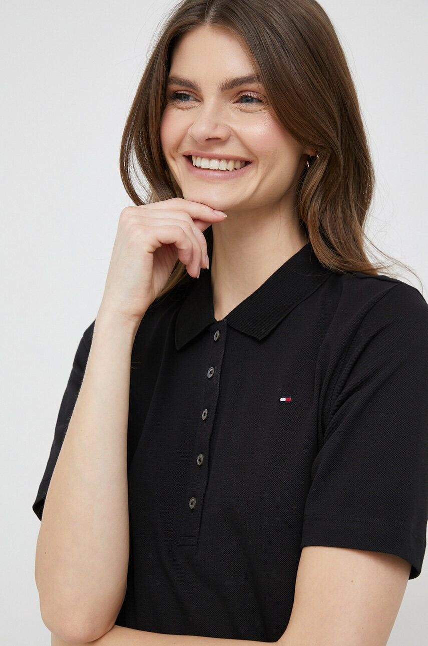 Tommy Hilfiger Тениска с яка в черно - Pepit.bg