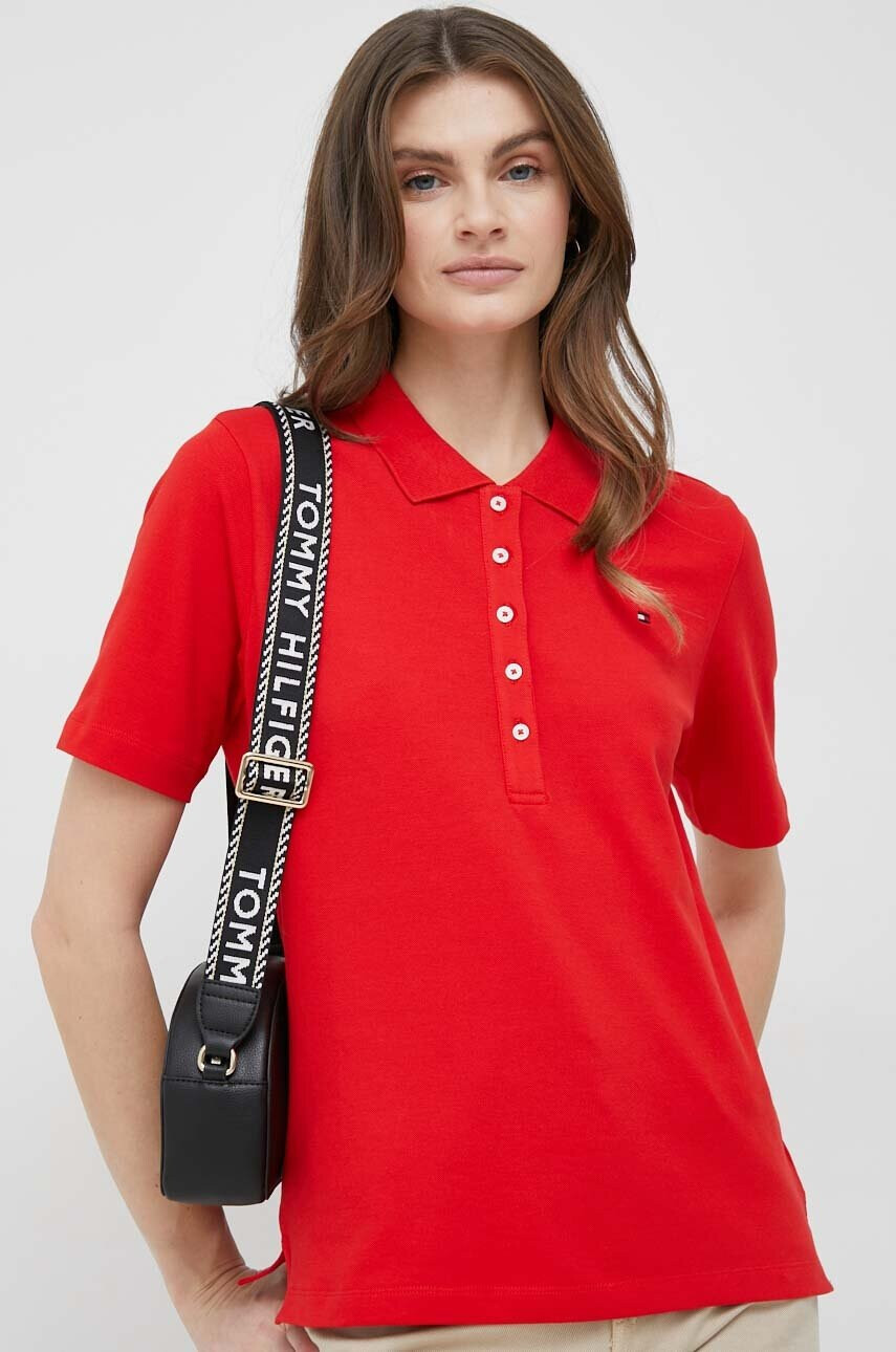 Tommy Hilfiger Тениска с яка в червено - Pepit.bg
