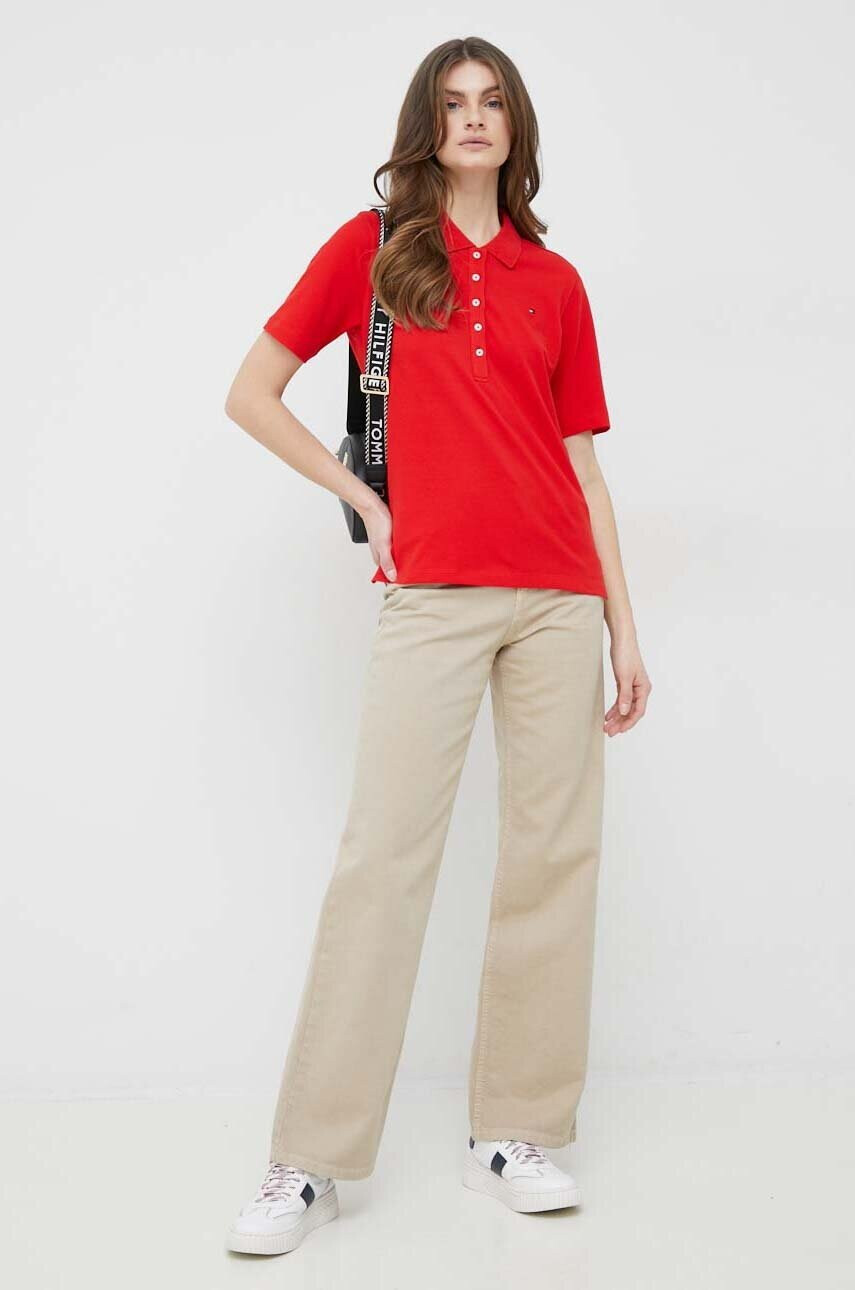 Tommy Hilfiger Тениска с яка в червено - Pepit.bg