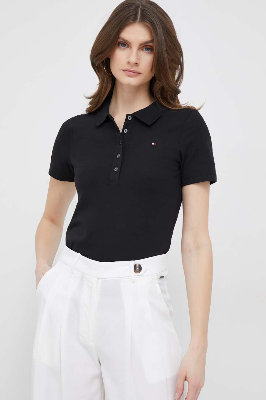 Tommy Hilfiger Тениска с яка в черно - Pepit.bg