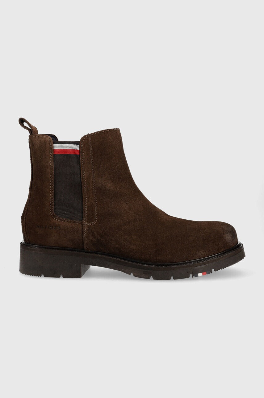 Tommy Hilfiger Велурени боти челси в кафяво - Pepit.bg