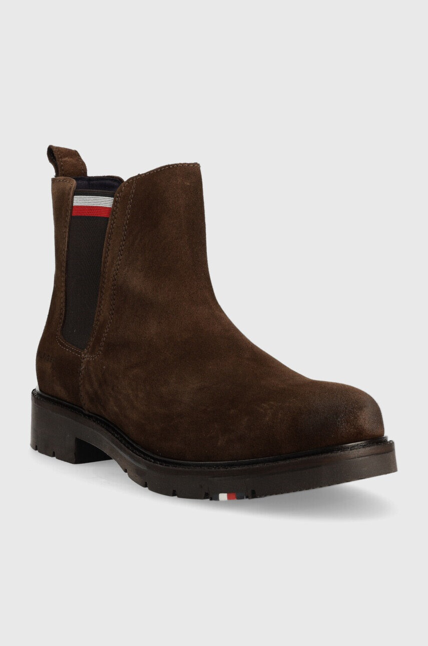 Tommy Hilfiger Велурени боти челси в кафяво - Pepit.bg