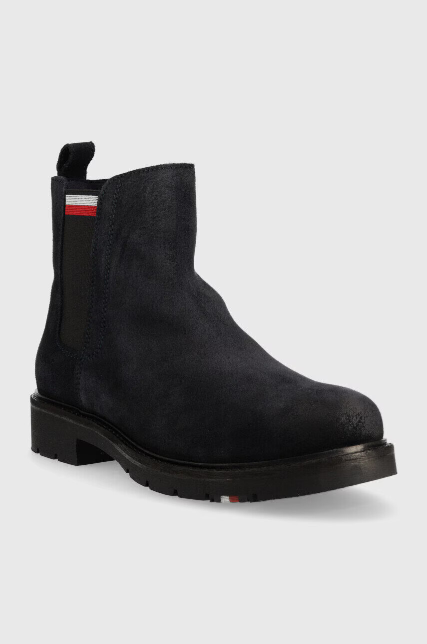 Tommy Hilfiger Велурени боти челси в тъмносиньо - Pepit.bg