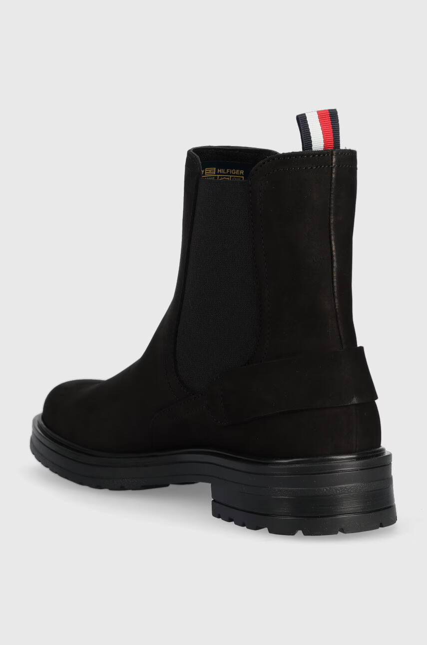 Tommy Hilfiger Велурени боти челси Th Coin Flat Boot в черно с равна подметка - Pepit.bg
