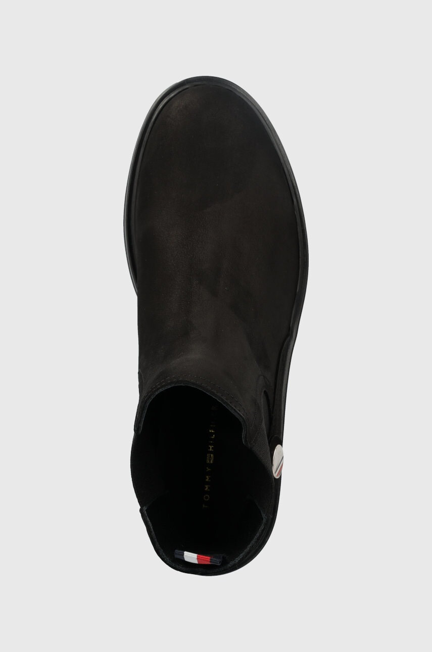 Tommy Hilfiger Велурени боти челси Th Coin Flat Boot в черно с равна подметка - Pepit.bg