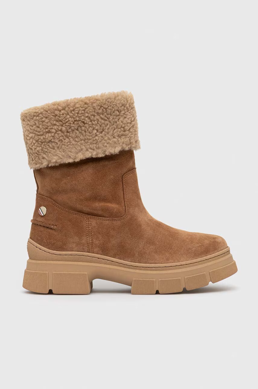 Tommy Hilfiger Велурени боти Warm Lining Suede Low Boot в кафяво с платформа с изолация - Pepit.bg