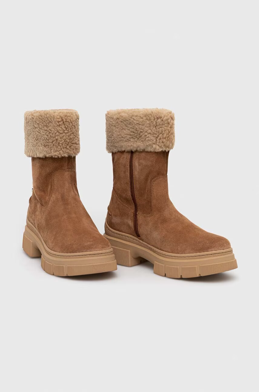 Tommy Hilfiger Велурени боти Warm Lining Suede Low Boot в кафяво с платформа с изолация - Pepit.bg