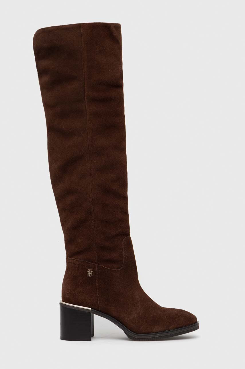 Tommy Hilfiger Велурени ботуши Th Belt Suede Overknee Boot - Pepit.bg