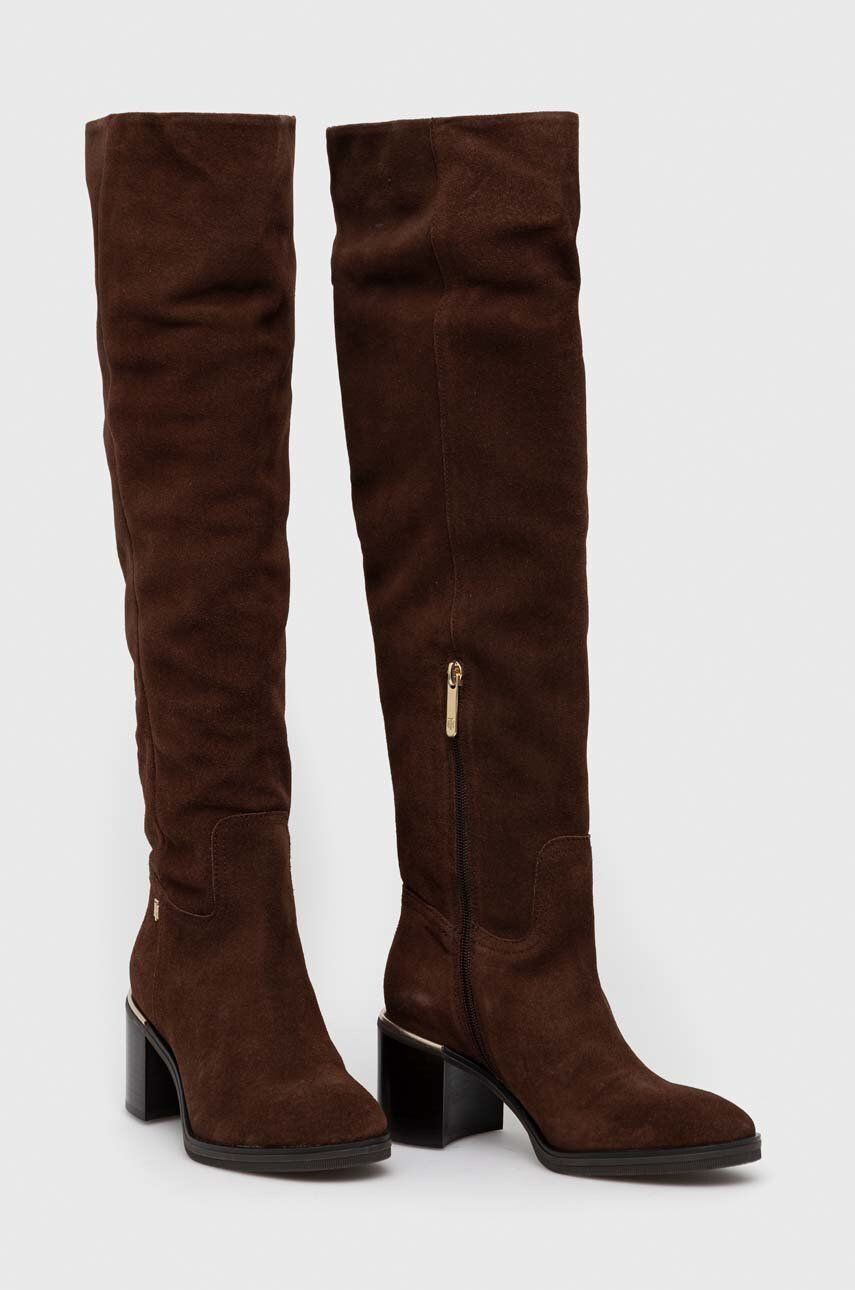 Tommy Hilfiger Велурени ботуши Th Belt Suede Overknee Boot - Pepit.bg