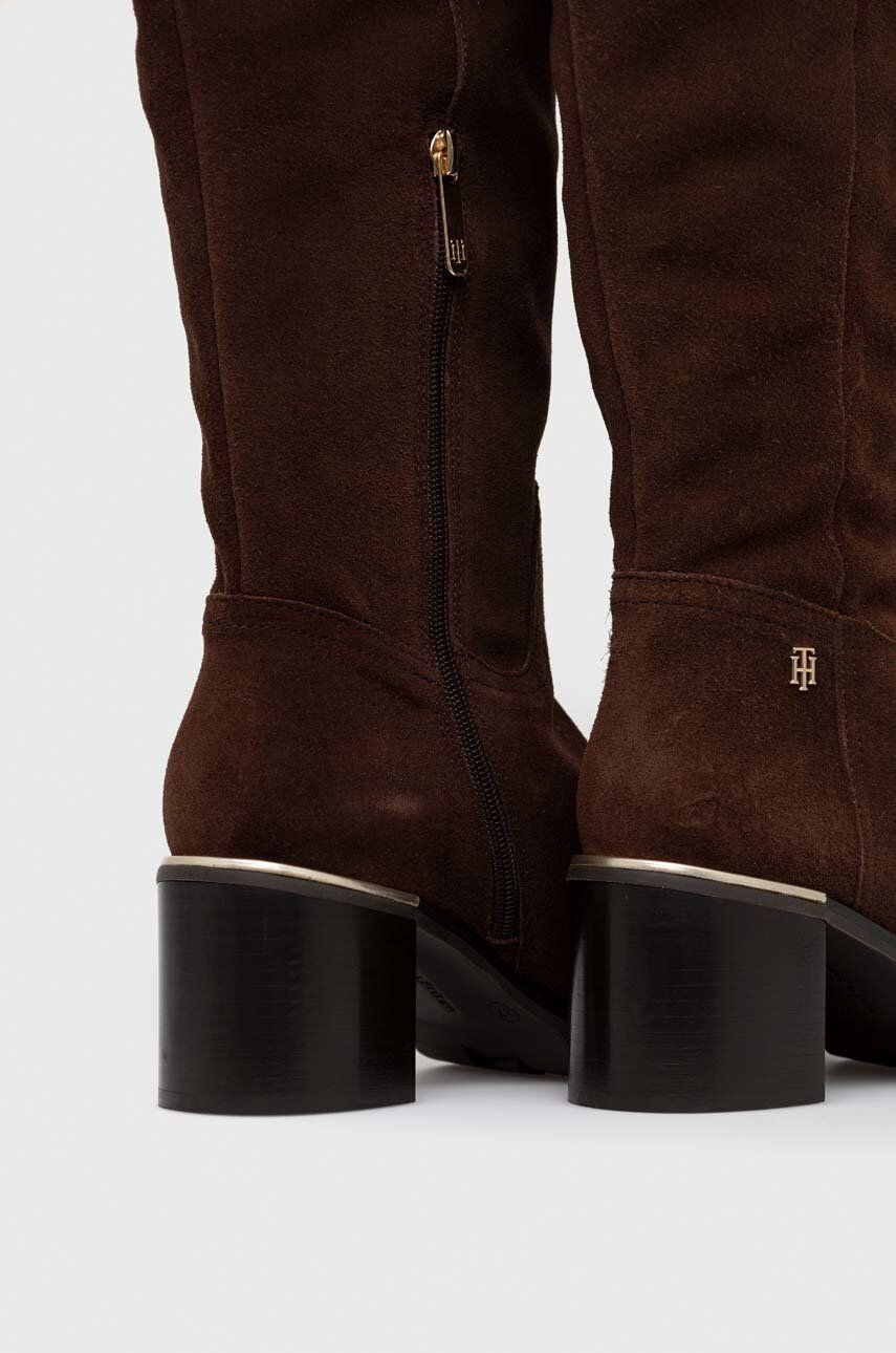 Tommy Hilfiger Велурени ботуши Th Belt Suede Overknee Boot - Pepit.bg