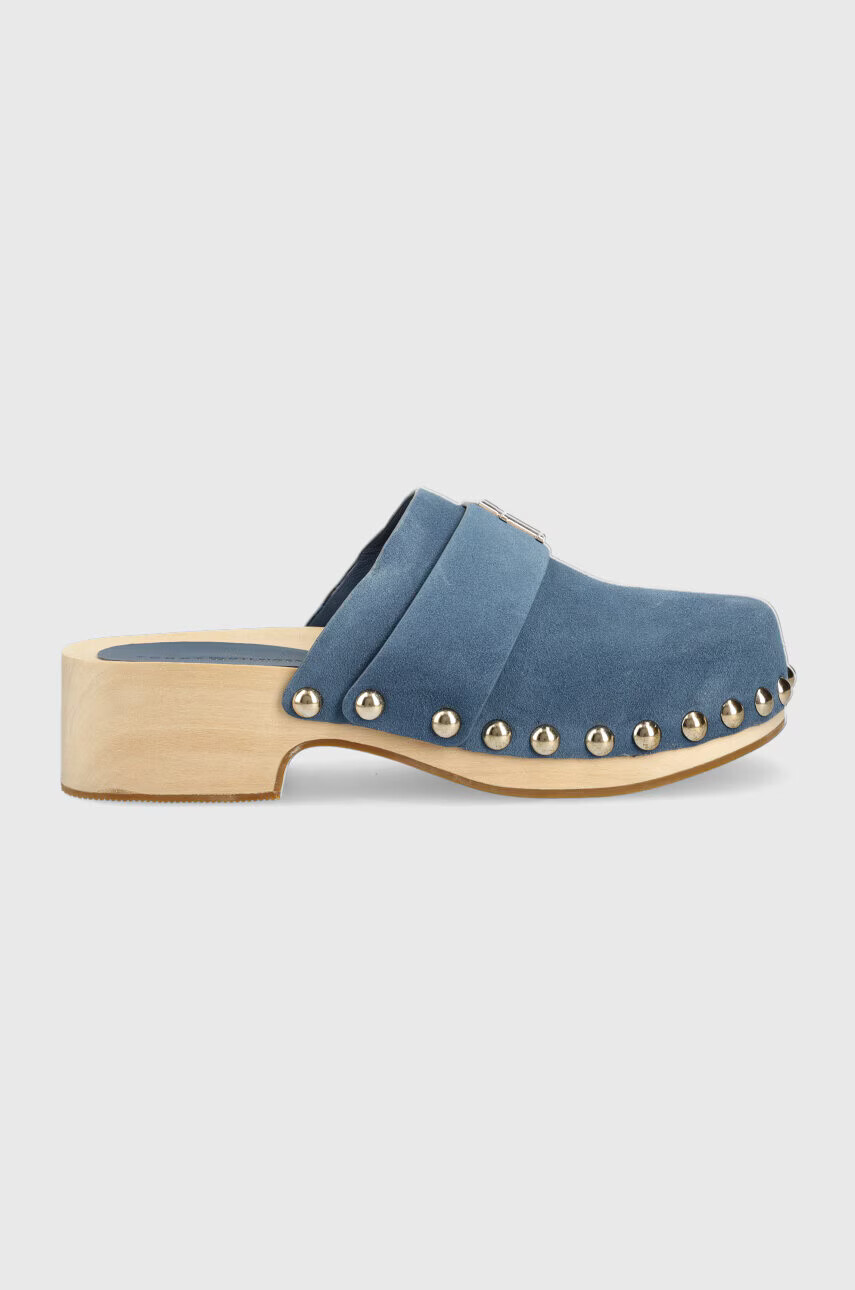 Tommy Hilfiger Велурени чехли TH CLOG SUEDE в тъмносиньо с платформа FW0FW07171 - Pepit.bg