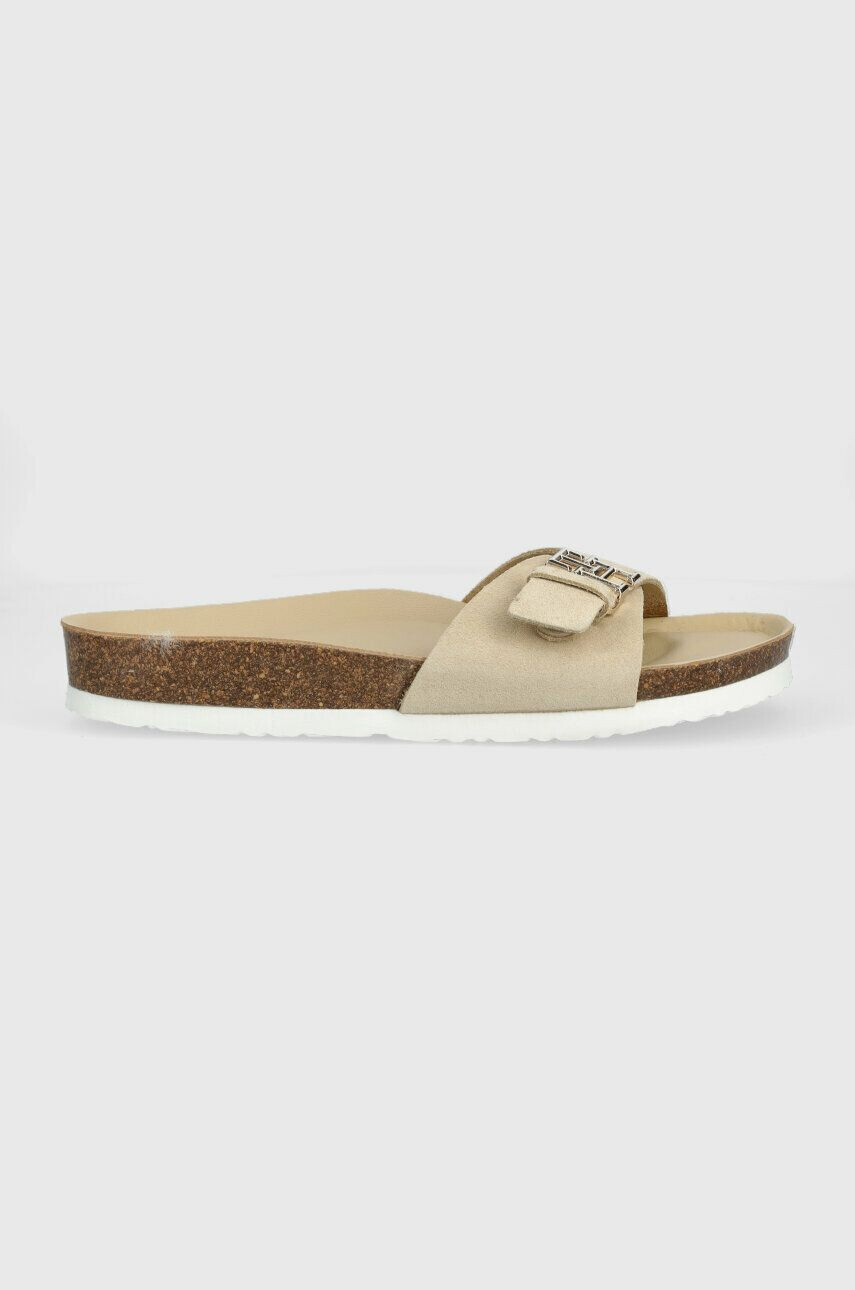 Tommy Hilfiger Велурени чехли TH MULE SANDAL SUEDE в бежово FW0FW07071 - Pepit.bg