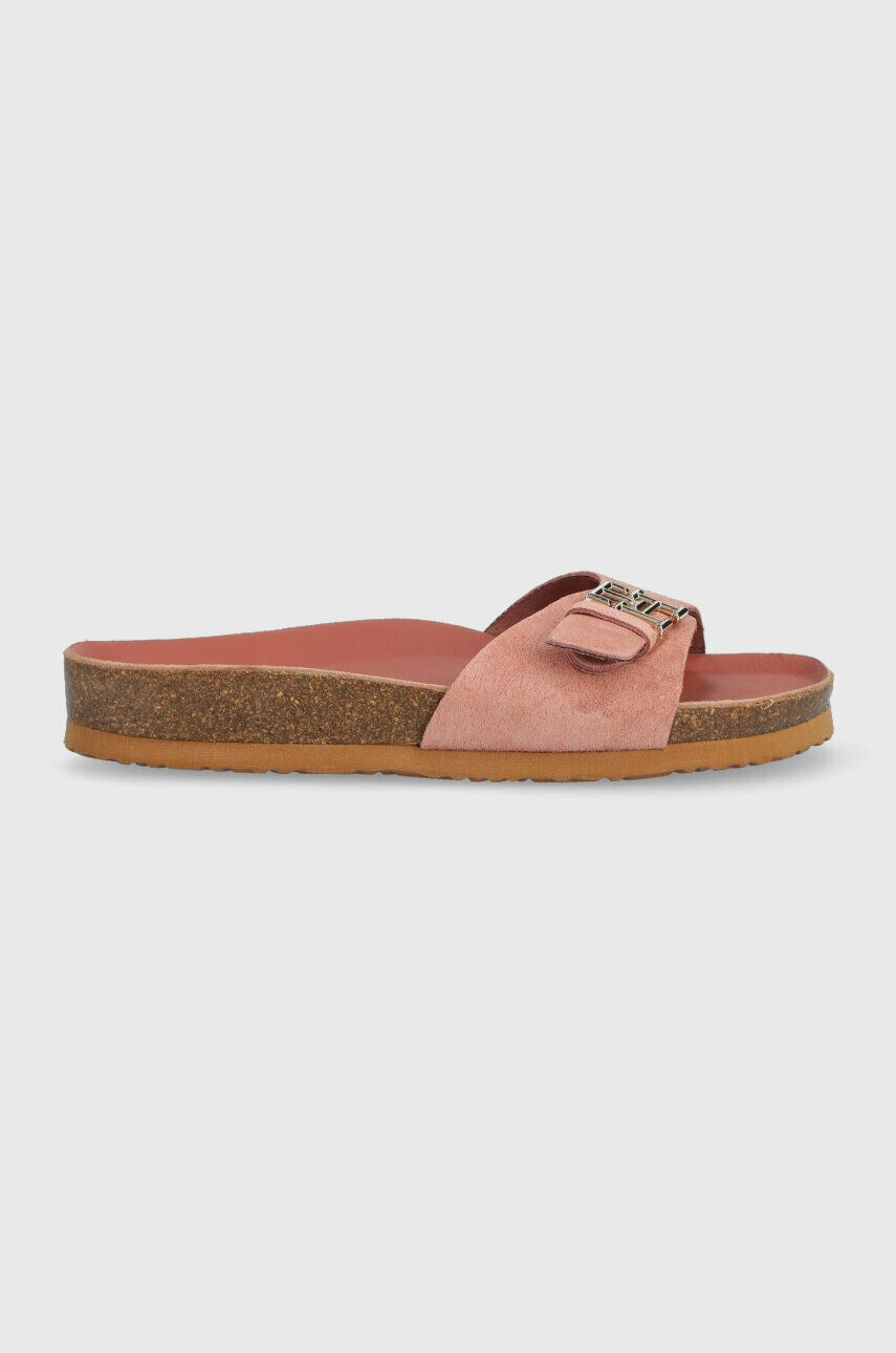 Tommy Hilfiger Велурени чехли TH MULE SANDAL SUEDE в розово FW0FW07071 - Pepit.bg