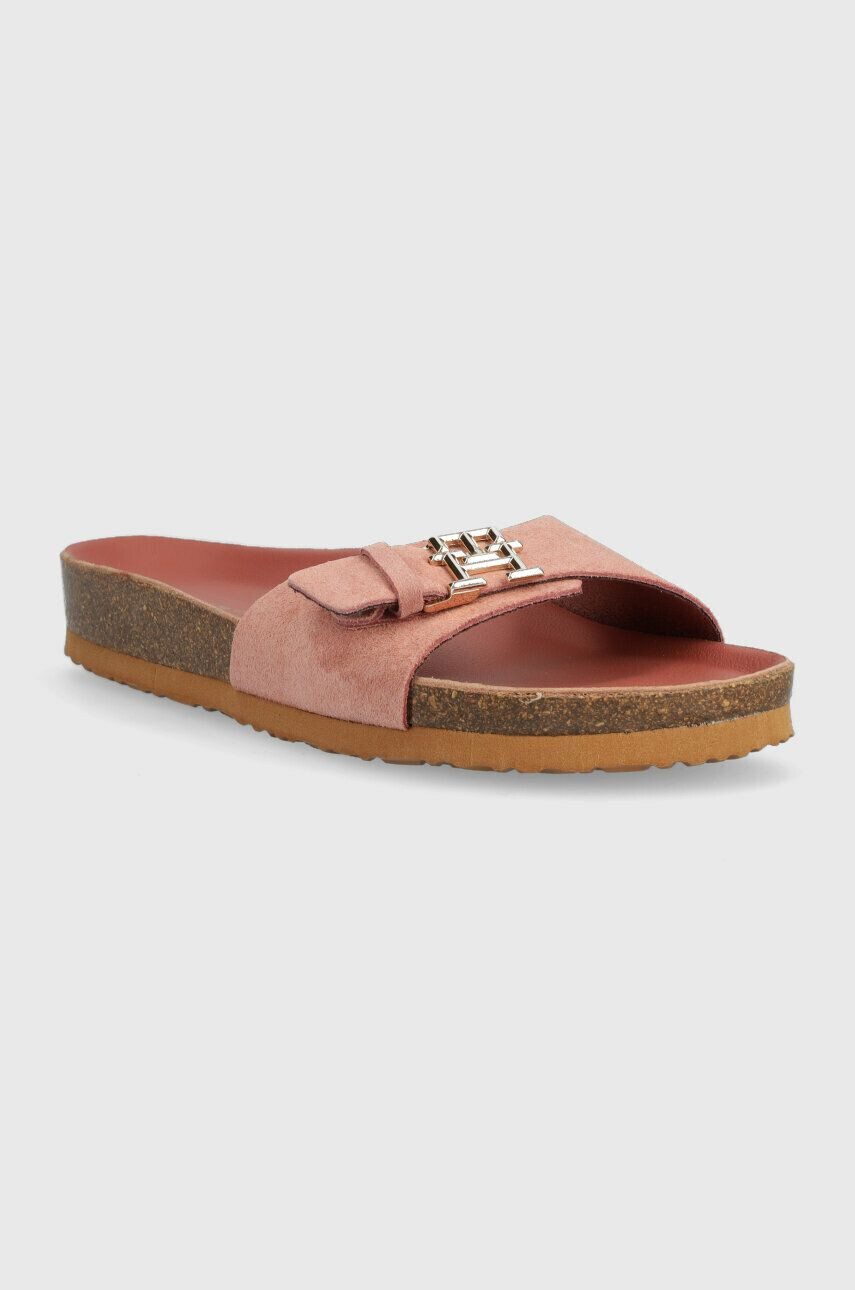 Tommy Hilfiger Велурени чехли TH MULE SANDAL SUEDE в розово FW0FW07071 - Pepit.bg