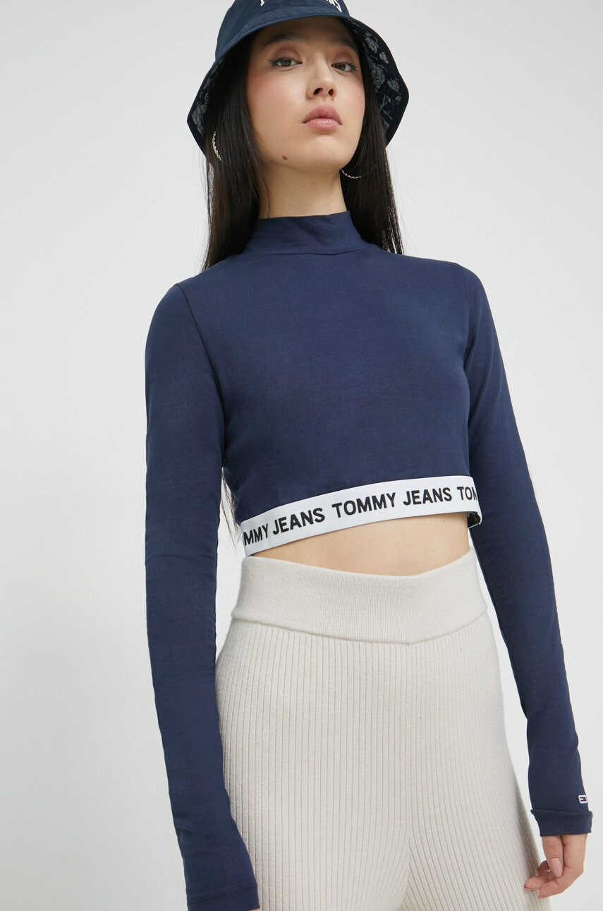 Tommy Jeans Блуза с дълги ръкави в тъмносиньо с ниско поло - Pepit.bg