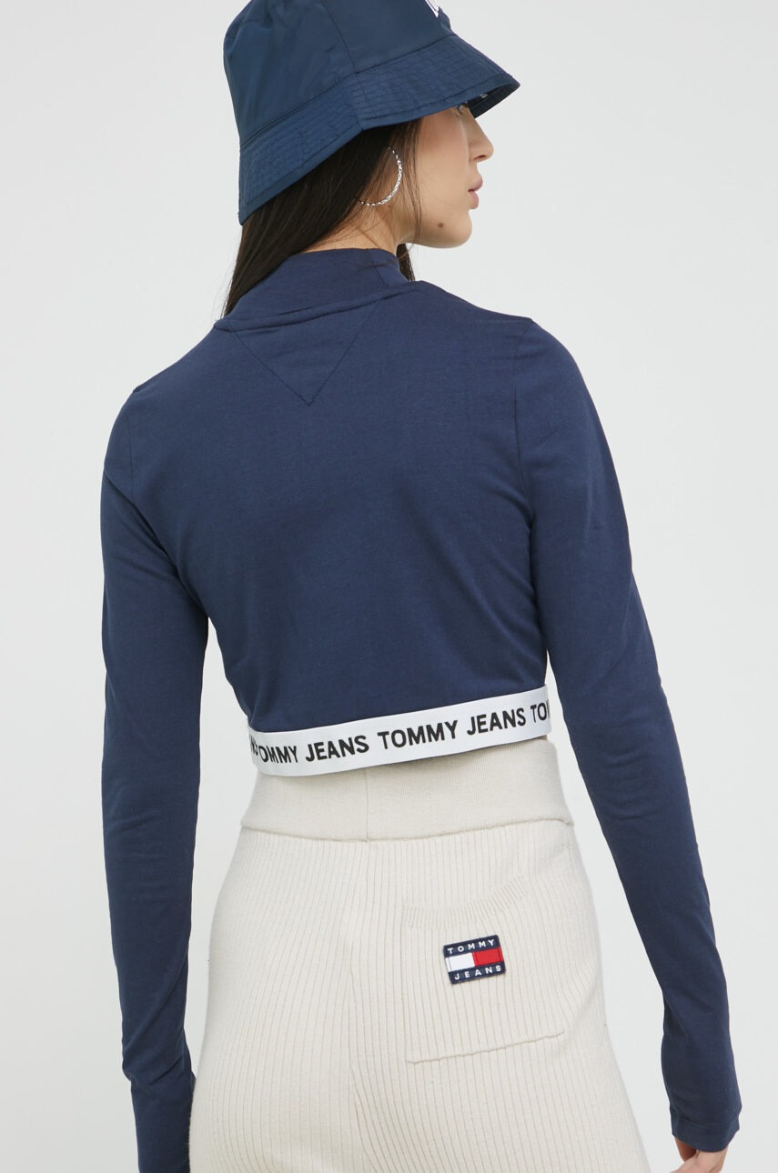 Tommy Jeans Блуза с дълги ръкави в тъмносиньо с ниско поло - Pepit.bg