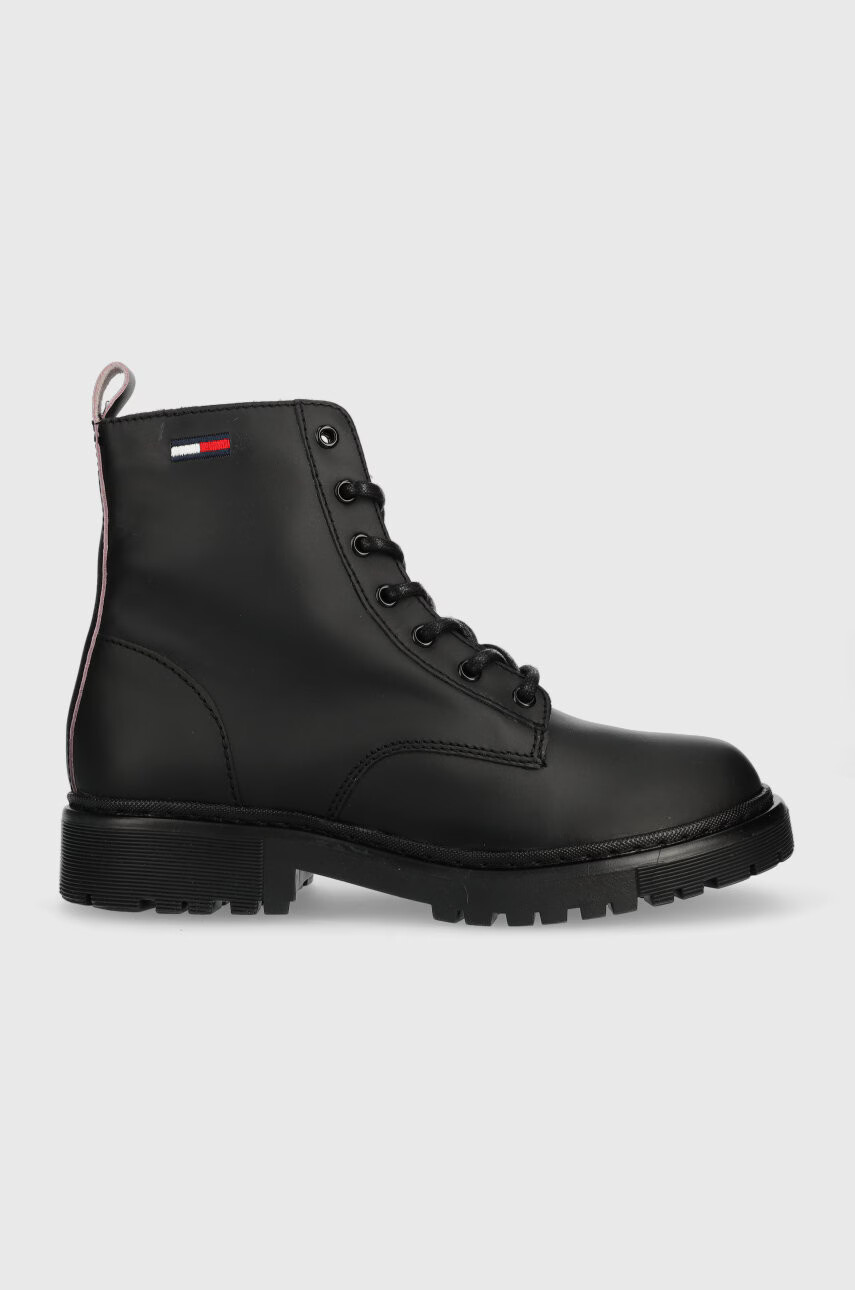 Tommy Jeans Боти Lace Up Flat Boot в черно с равна подметка - Pepit.bg