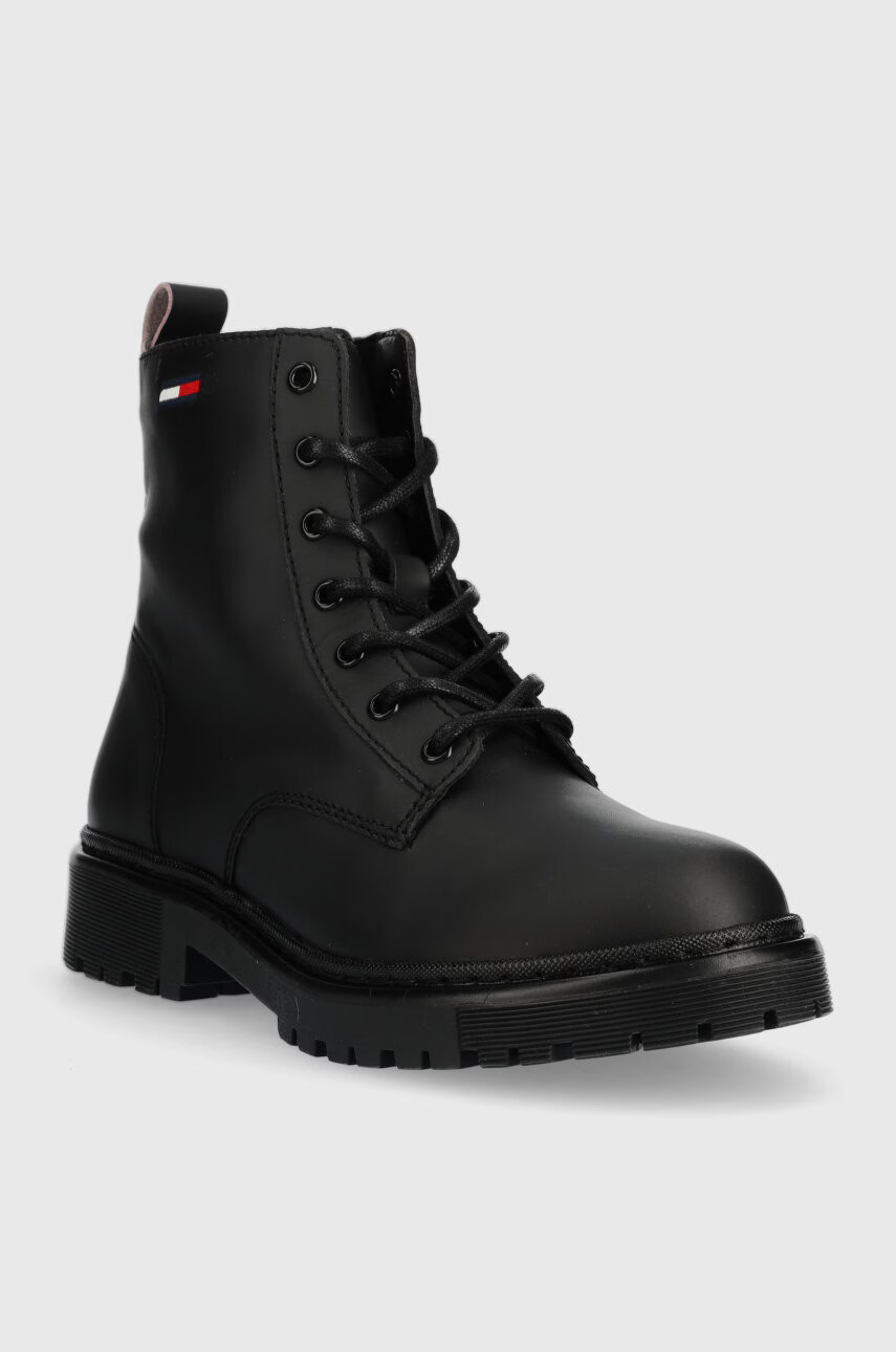 Tommy Jeans Боти Lace Up Flat Boot в черно с равна подметка - Pepit.bg