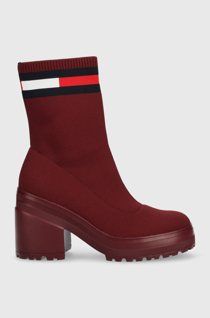 Tommy Jeans Боти Water Resistent Knitted Boot в бордо с висок ток - Pepit.bg