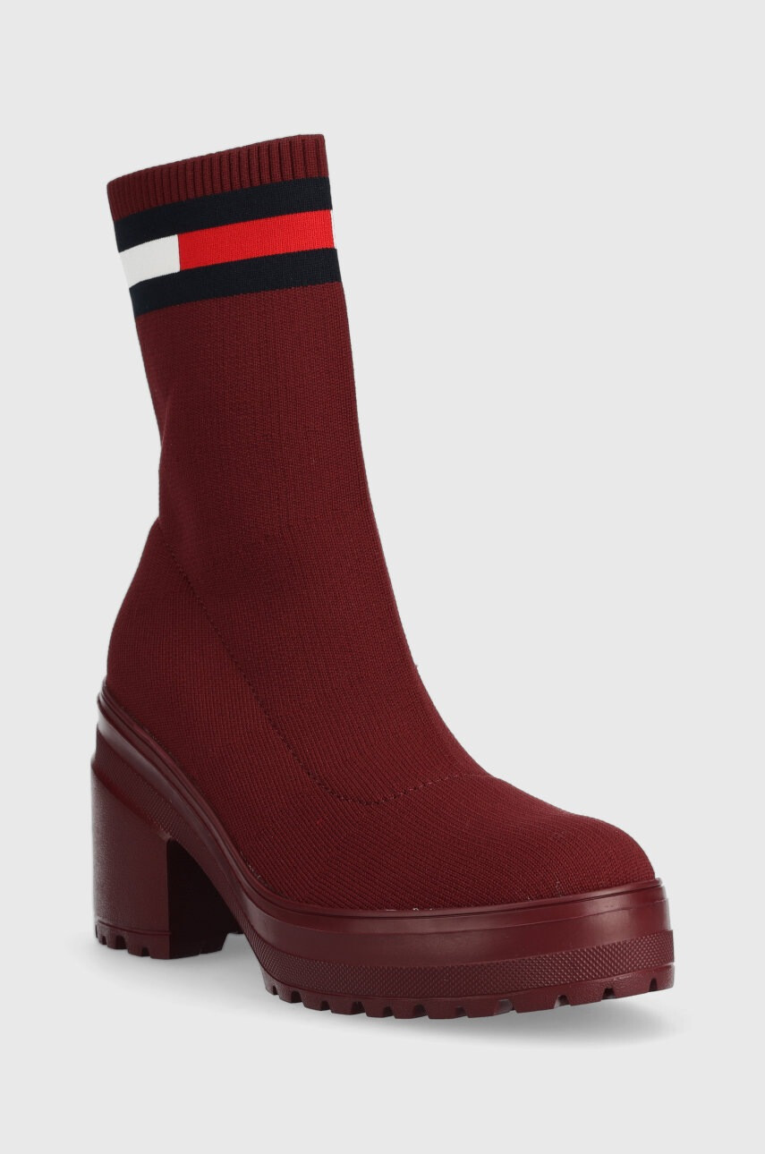 Tommy Jeans Боти Water Resistent Knitted Boot в бордо с висок ток - Pepit.bg