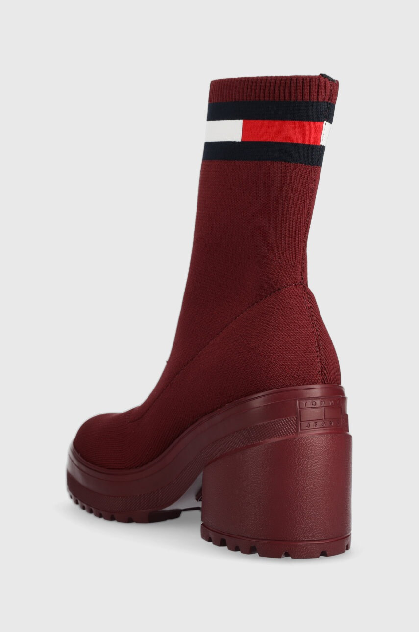 Tommy Jeans Боти Water Resistent Knitted Boot в бордо с висок ток - Pepit.bg