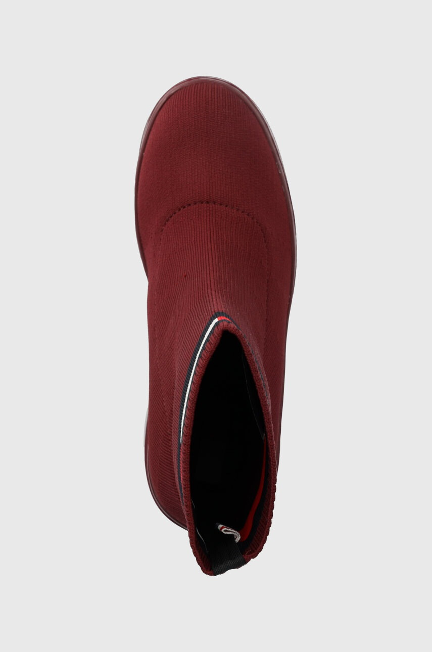 Tommy Jeans Боти Water Resistent Knitted Boot в бордо с висок ток - Pepit.bg