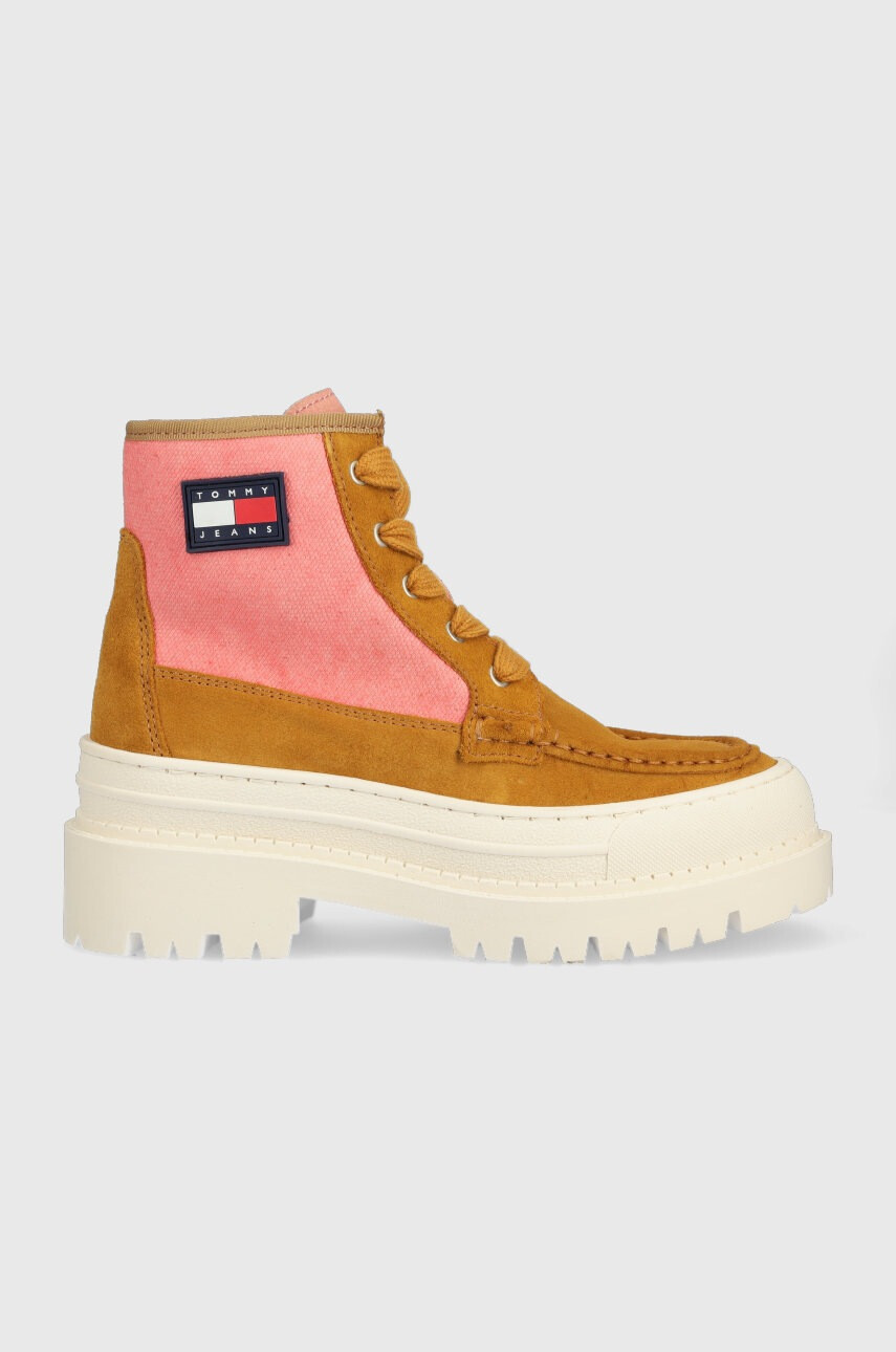 Tommy Jeans Боти Womens Foxing Lace Up Boot в кафяво с платформа - Pepit.bg