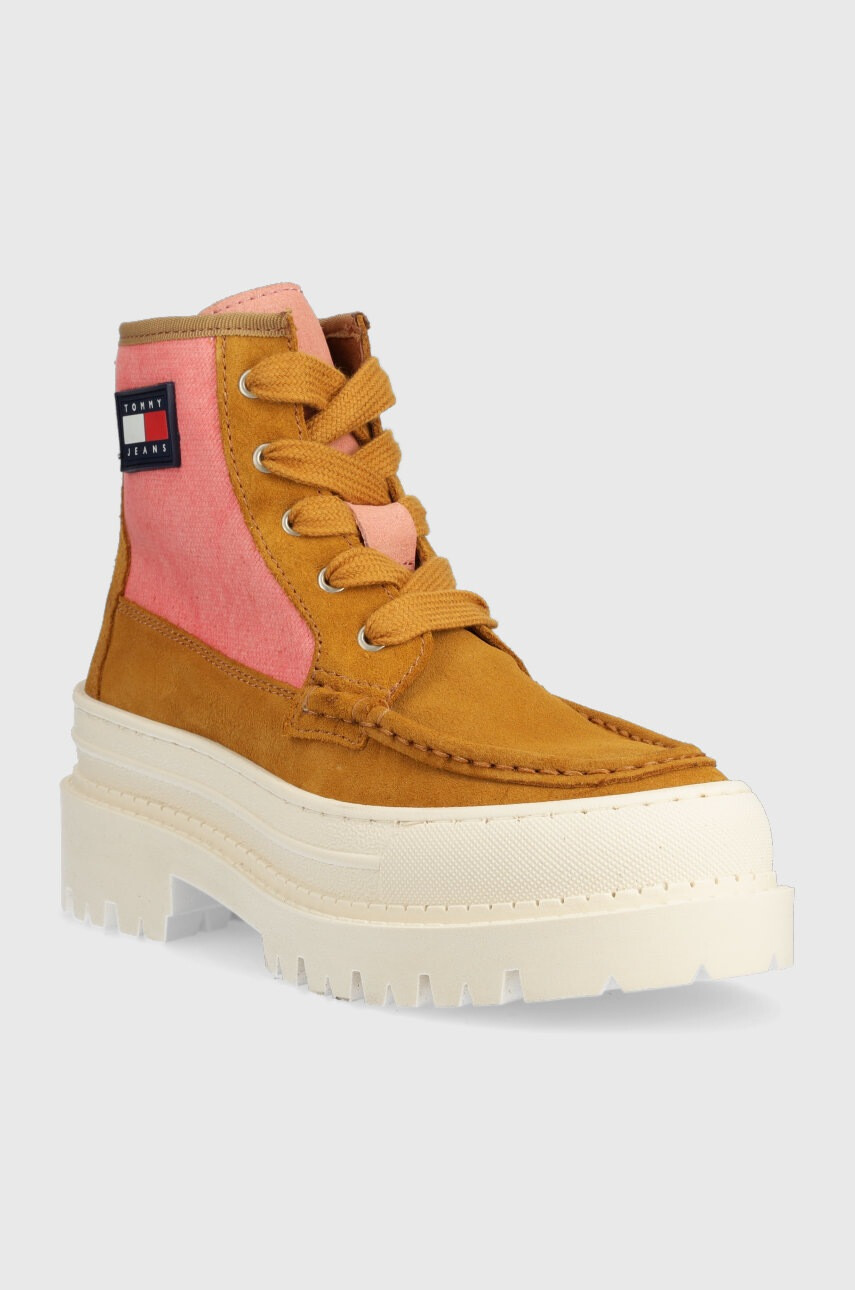 Tommy Jeans Боти Womens Foxing Lace Up Boot в кафяво с платформа - Pepit.bg