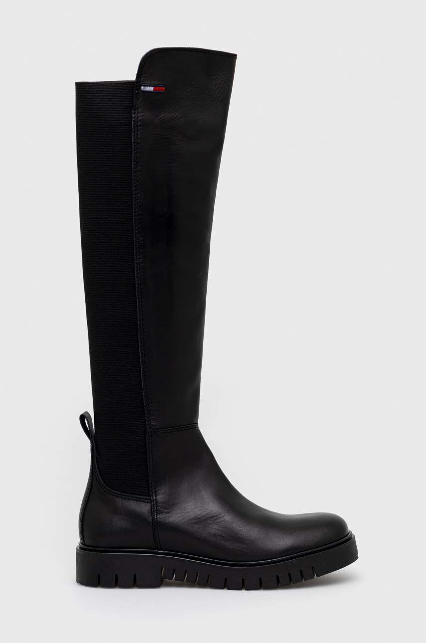 Tommy Jeans Ботуши Long Leather Boot в черно с платформа - Pepit.bg