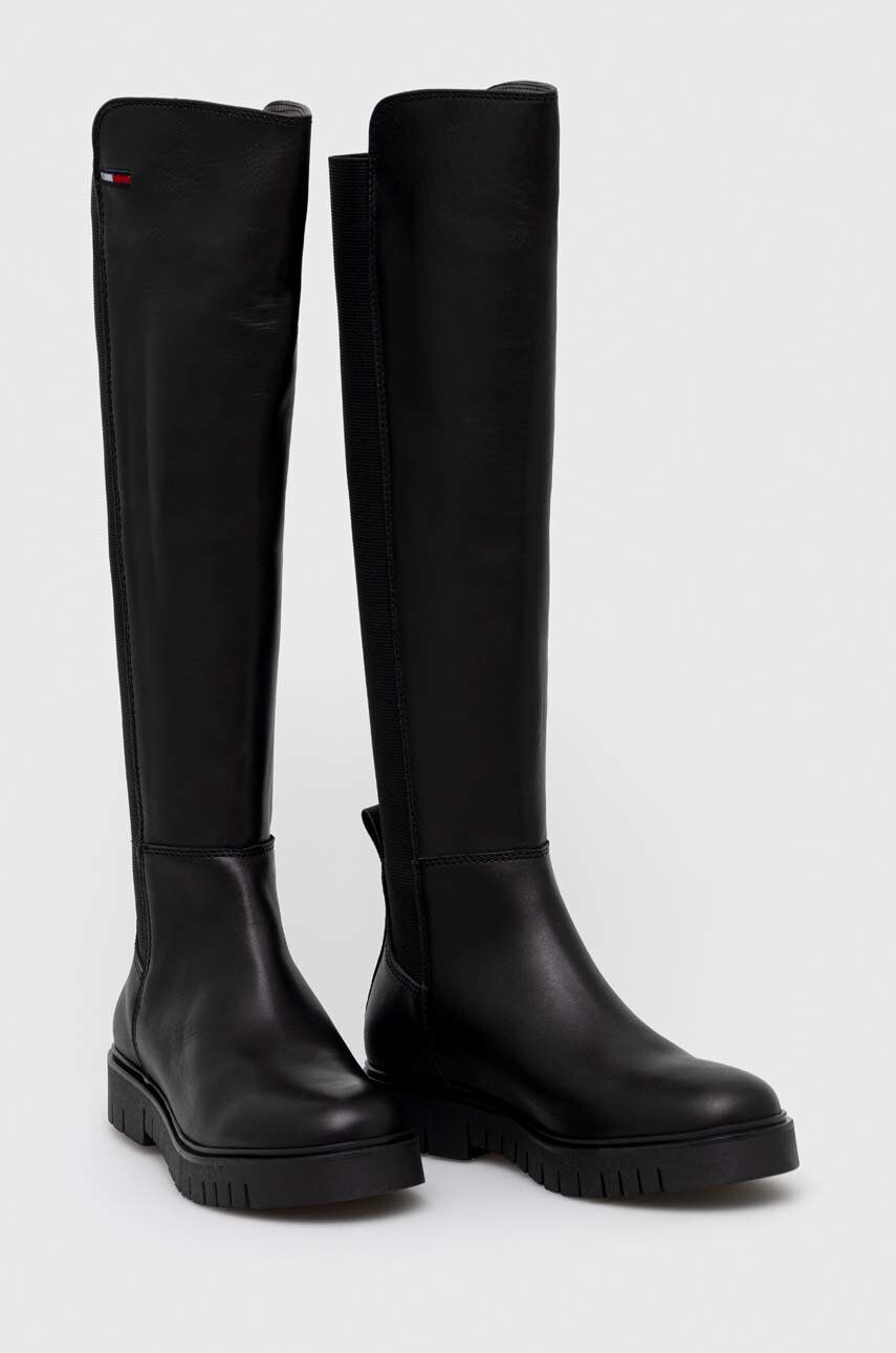 Tommy Jeans Ботуши Long Leather Boot в черно с платформа - Pepit.bg