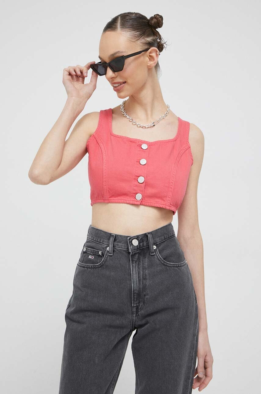 Tommy Jeans Дънков топ в розово - Pepit.bg