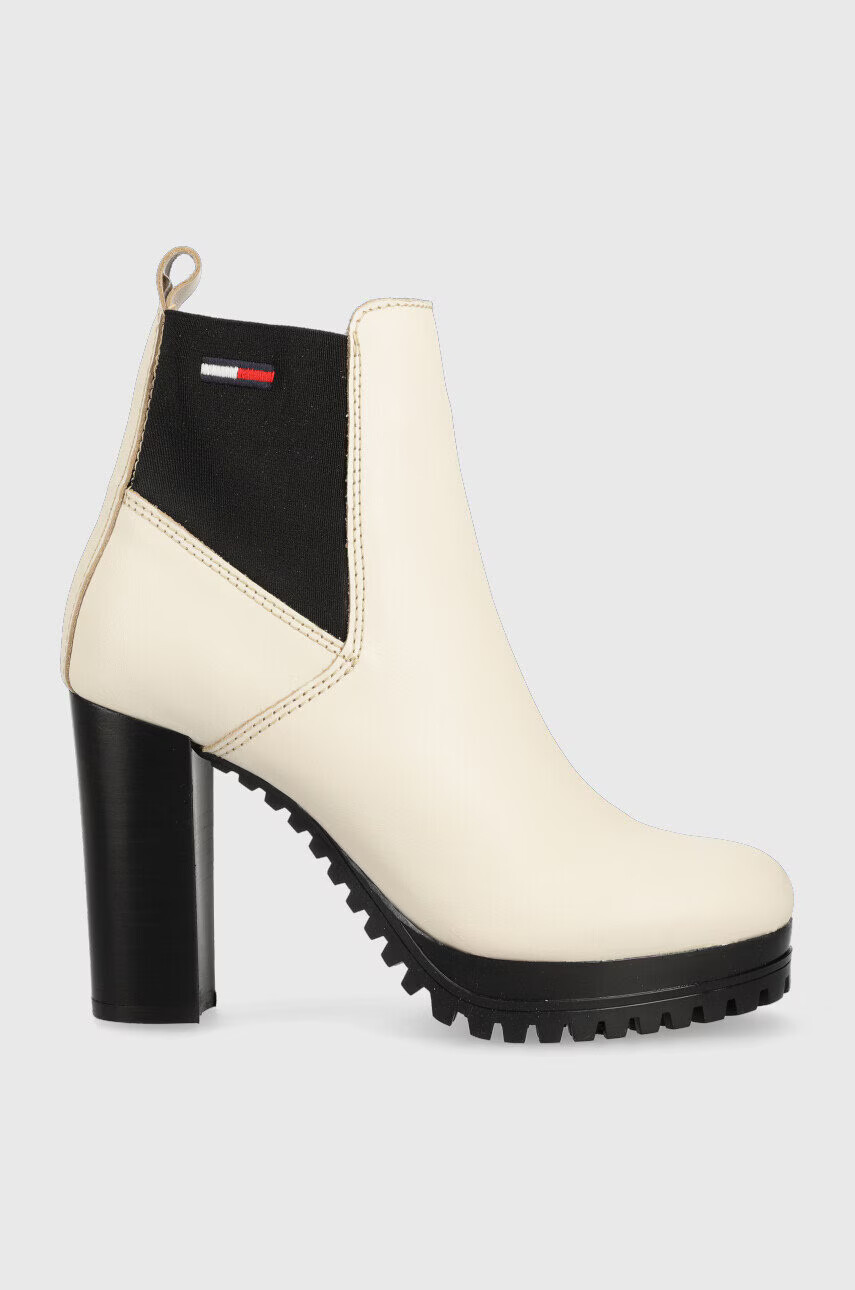 Tommy Jeans Кожени боти челси Essentials High Heel Boot в бежово с висок ток - Pepit.bg