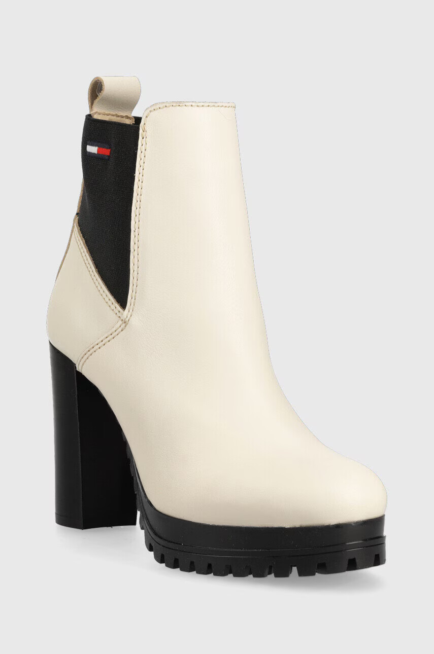 Tommy Jeans Кожени боти челси Essentials High Heel Boot в бежово с висок ток - Pepit.bg
