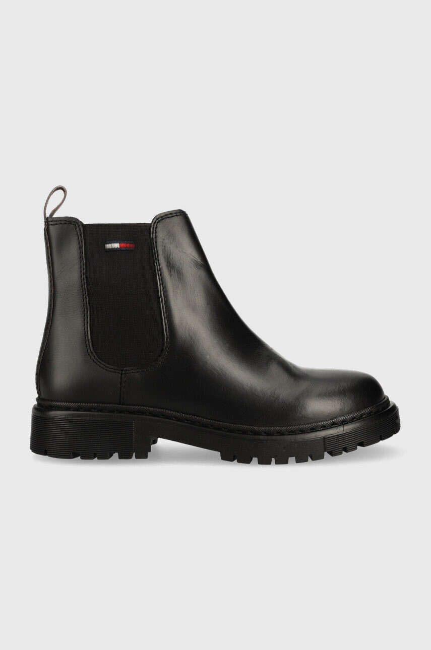 Tommy Jeans Кожени боти челси Flat Chelsea в черно с равна подметка - Pepit.bg