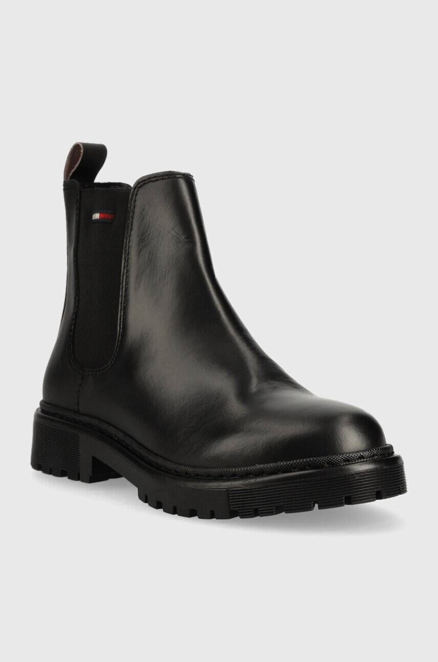 Tommy Jeans Кожени боти челси Flat Chelsea в черно с равна подметка - Pepit.bg