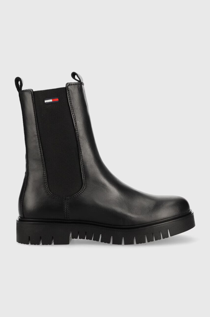 Tommy Jeans Кожени боти челси Long Chelsea Boot в черно с платформа - Pepit.bg