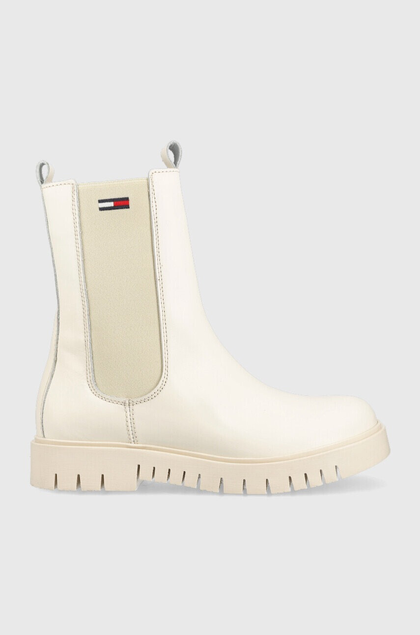 Tommy Jeans Кожени боти челси Long Chelsea Boot в бежово с платформа - Pepit.bg