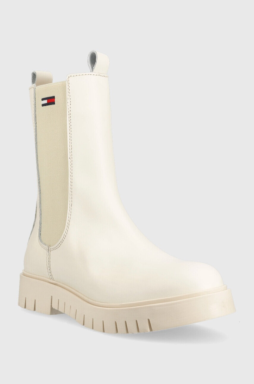 Tommy Jeans Кожени боти челси Long Chelsea Boot в бежово с платформа - Pepit.bg