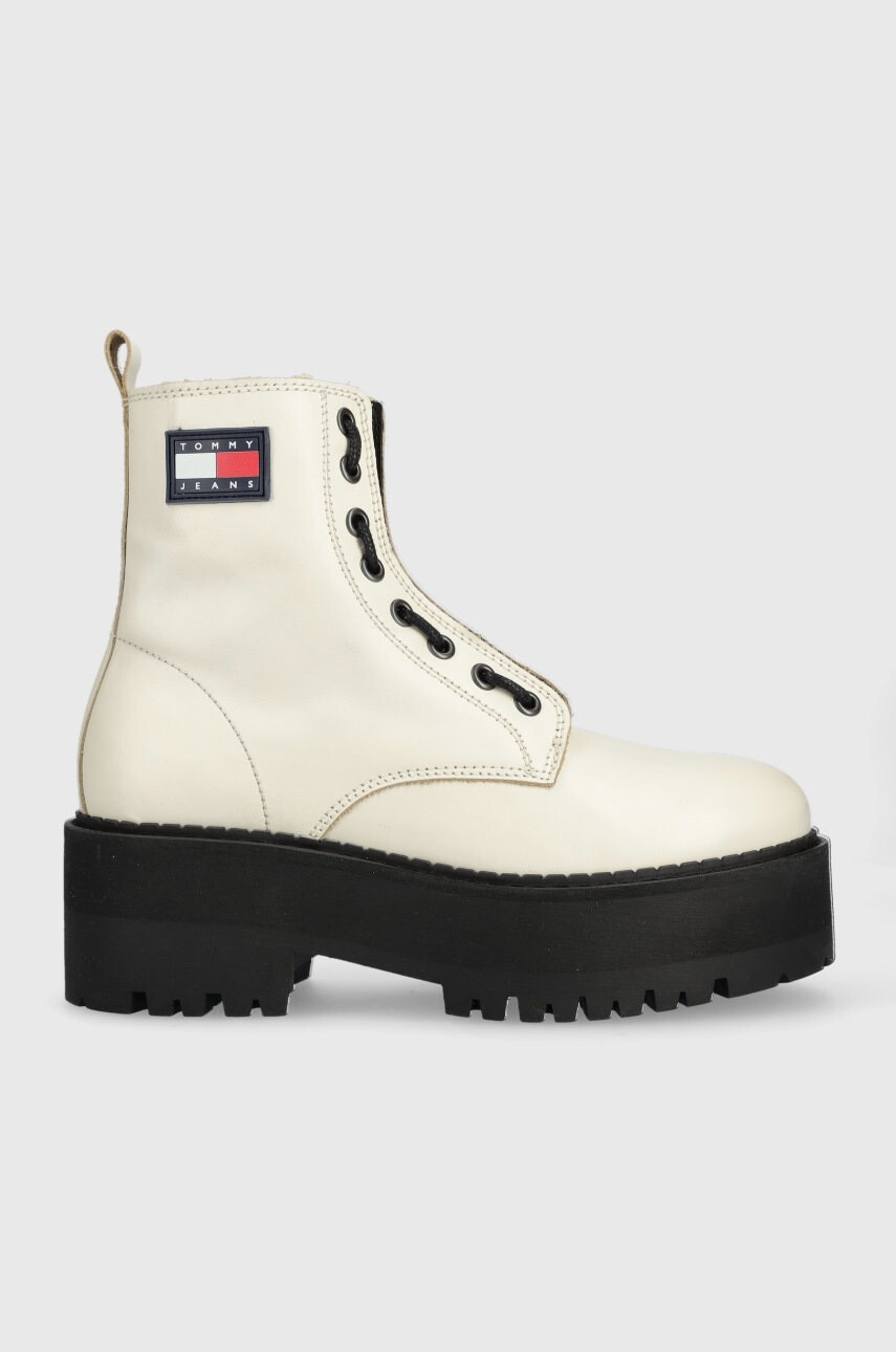 Tommy Jeans Кожени боти Tamy Higher 3A - Zip Up в бежово с платформа - Pepit.bg