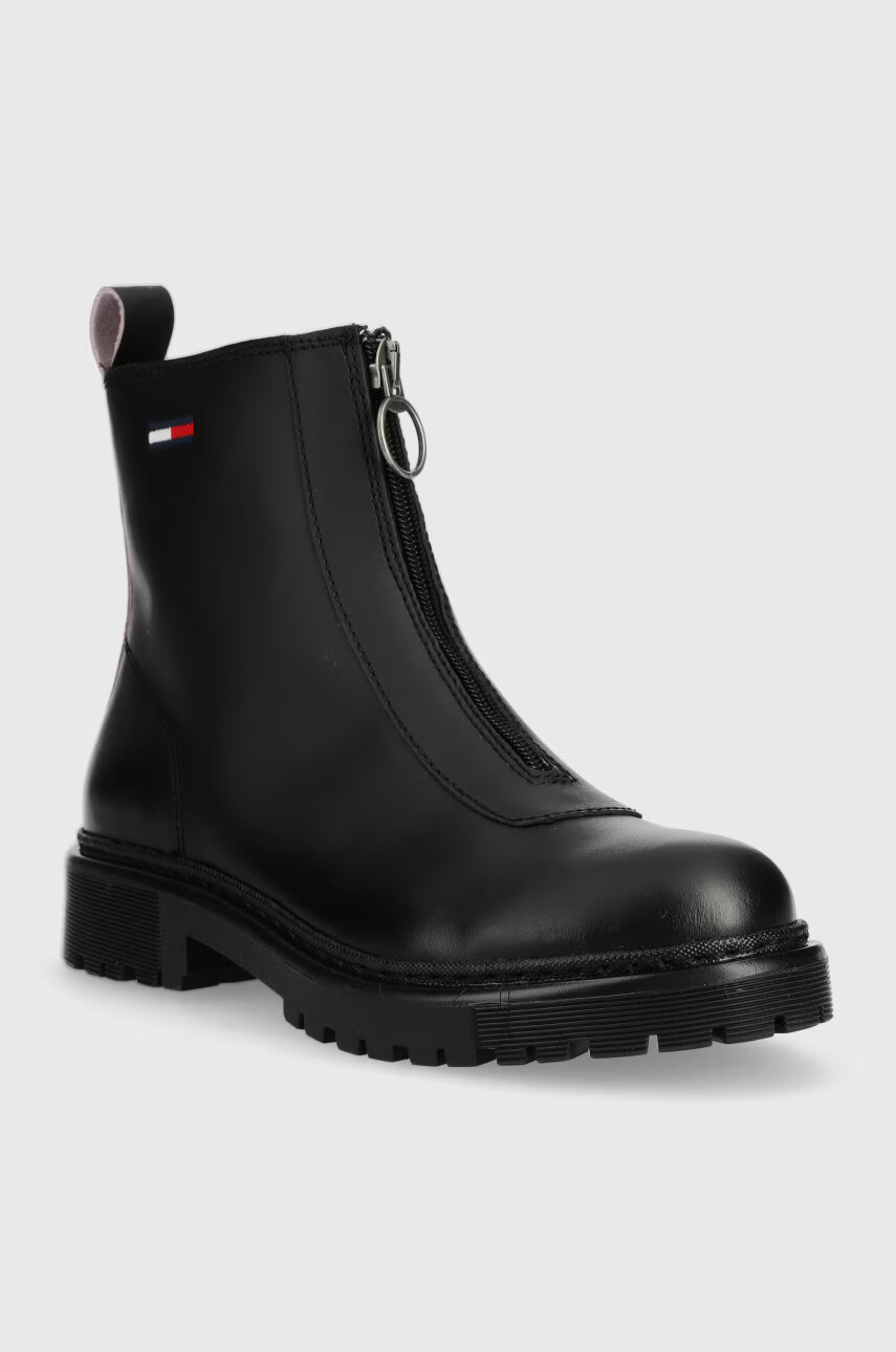Tommy Jeans Кожени боти Zip Boot в черно с равна подметка - Pepit.bg