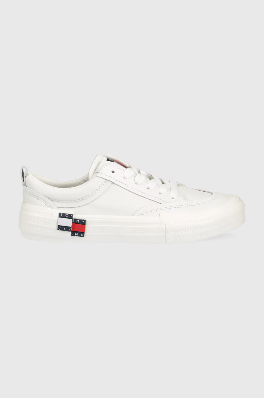 Tommy Jeans Кожени кецове мъжко в бяло - Pepit.bg