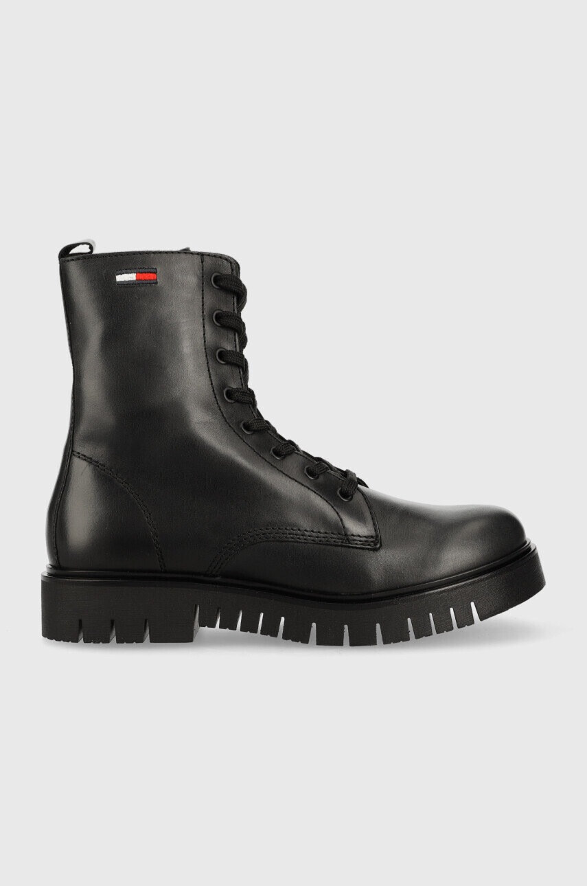 Tommy Jeans Кожени кубинки Lace Up Wmns Boot в черно с равна подметка - Pepit.bg