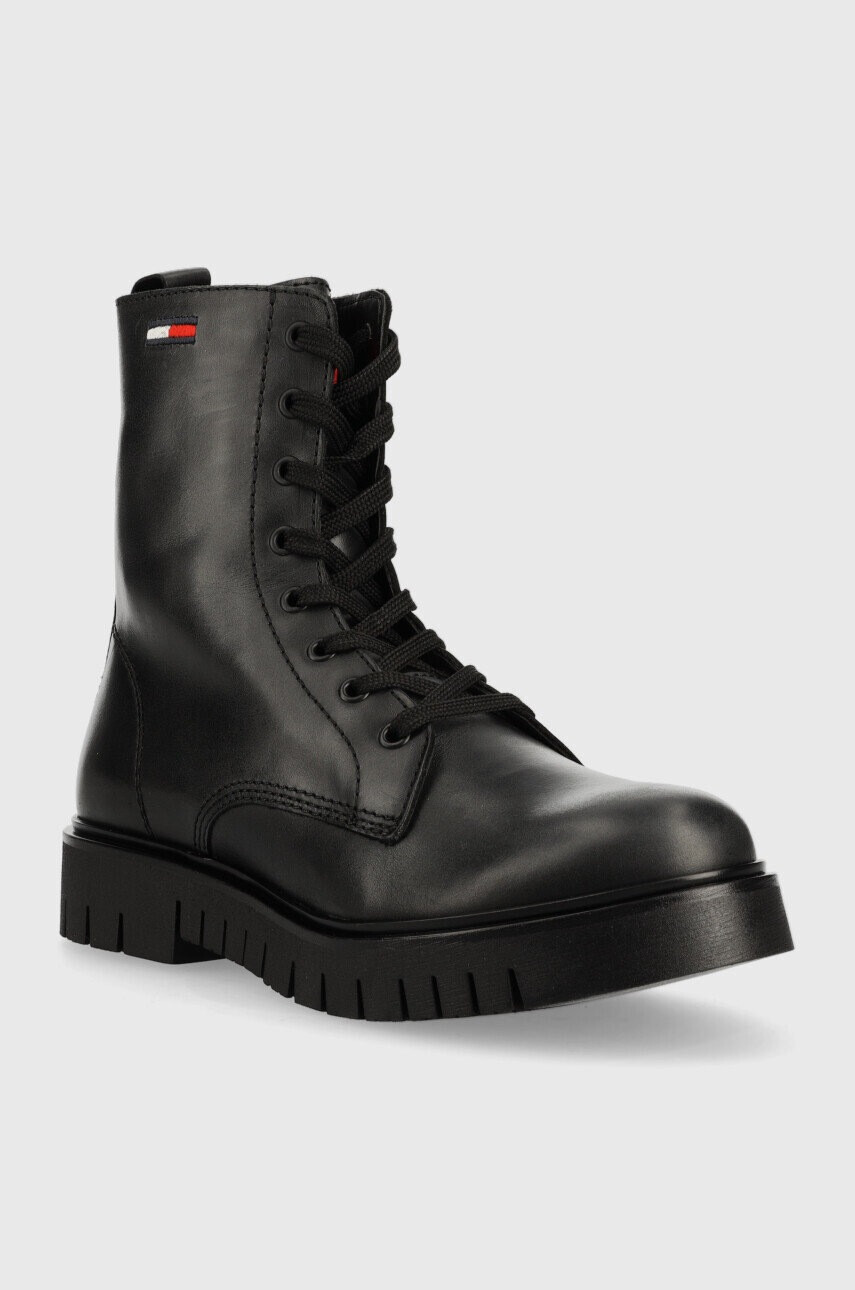 Tommy Jeans Кожени кубинки Lace Up Wmns Boot в черно с равна подметка - Pepit.bg