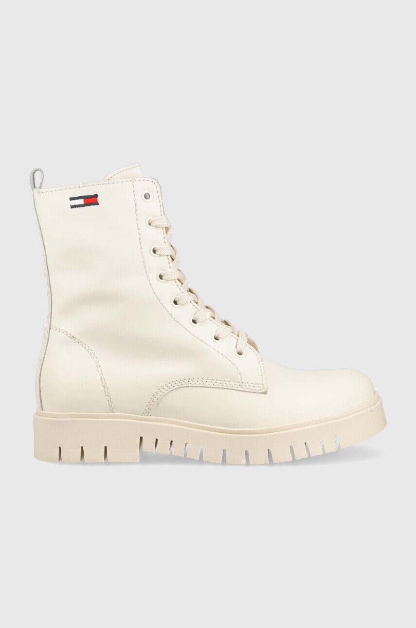 Tommy Jeans Кожени кубинки Lace Up Wmns Boot в бежово с равна подметка - Pepit.bg