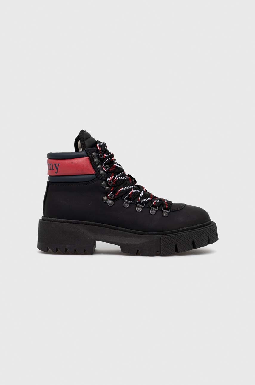 Tommy Jeans Кожени кубинки в черно с платформа - Pepit.bg