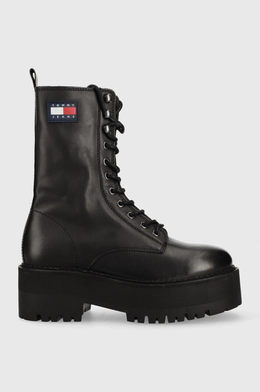 Tommy Jeans Кожени кубинки Flatform Padded Boot в черно с платформа - Pepit.bg