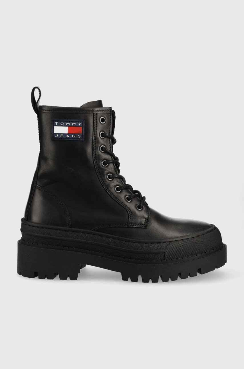 Tommy Jeans Кожени кубинки Lace Up Boot в черно с платформа - Pepit.bg